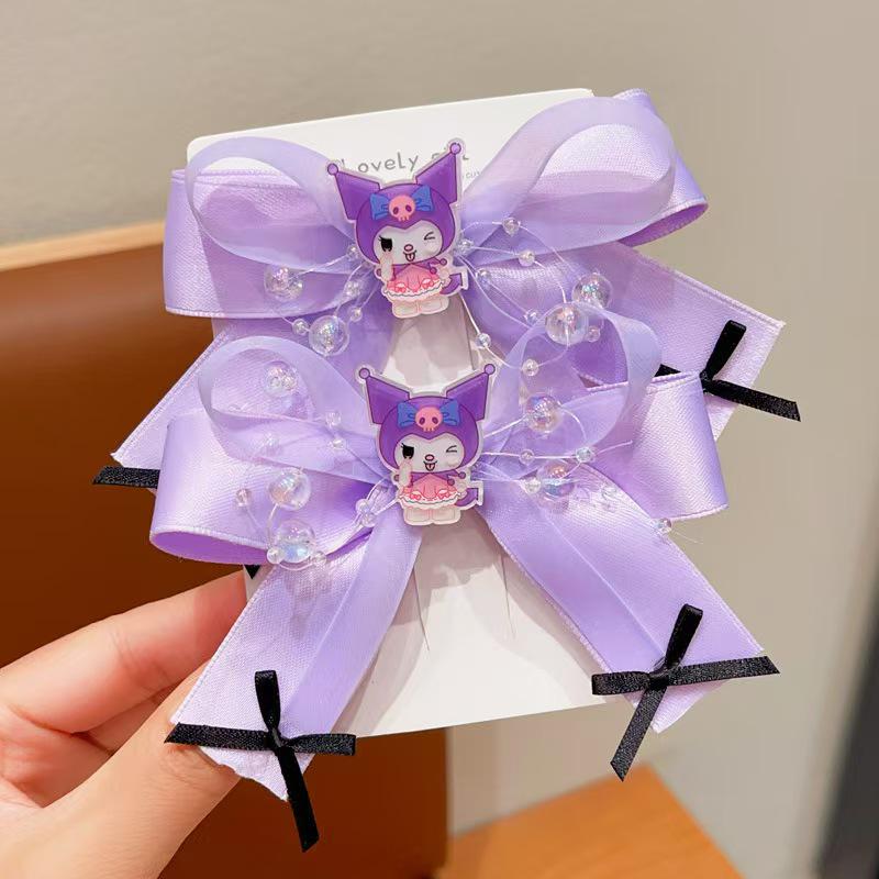 Kuromi Black & Purple Hair Accessories - Cute Bow Hair Clips for Girls and Babies