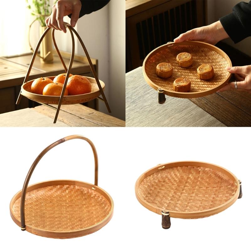 Handcrafted Bamboos Snacks Plate Lightweight Portable Fruit Dessert Tray For Kitchen Dining Outdoor Event