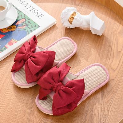 2024 New Fashion Linen Slippers Women's Silk Bow Cotton Linen Slippers Women's Indoor Home Outdoor Sandals Slippers Zapatos