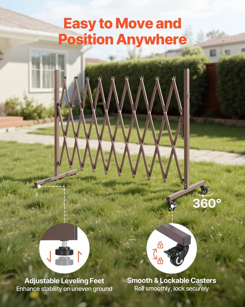 Expandable Barricade, 3.07m Expandable Safety Barrier, Flexible Mobile Barricade with Locking Casters, Portable Folding Security Gate Metal Traffic