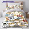 Bee Strawberry Cats Custom Name Pattern Bedding Quilt Set Quilt Cover Pillowcase Home Birthday Gift(1 * duvet cover + 2 * pillowcase, without core)