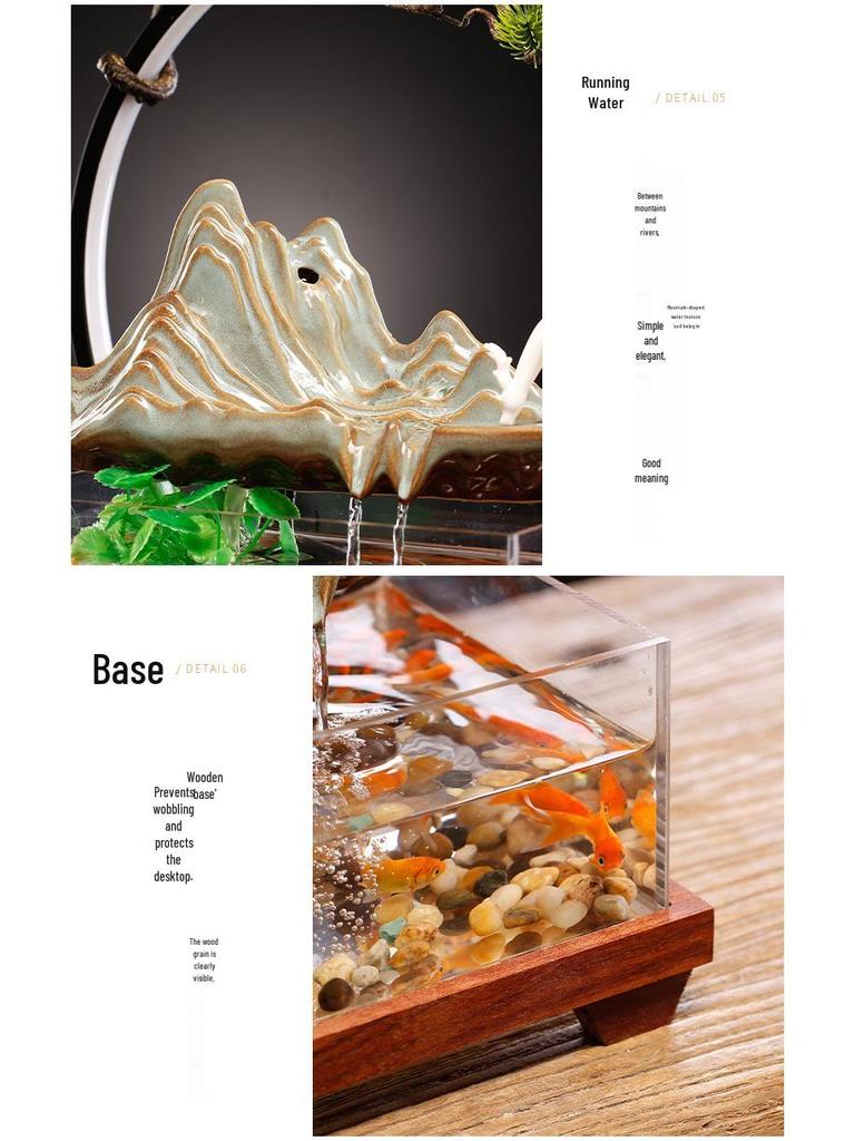 Chinese Wealth-Attracting Water Fountain with Fish Tank - Creative Ornament for Home or Office