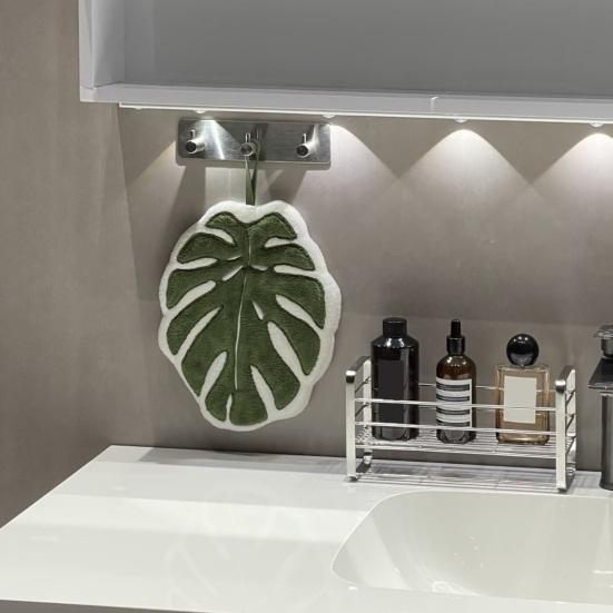 Žalias lapas rankšluostis minkštas sugeriantis Alocasia lapo rankšluostis Monstera lapo rankšluostis su kilpa pakabinimui namų vonios kambariui virtuvei