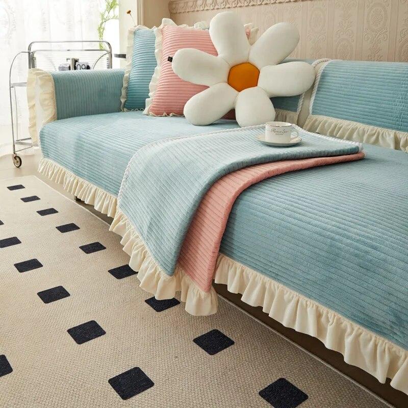 

Короткая плюшевая юбка в виде листьев лотоса, подол, чехол для дивана, противоскользящий стеганый чехол для дивана, простота украшения, домашний интерьер, диванная подушка 70x70cm 1pcs