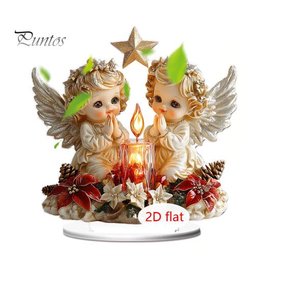 Christmas Party Supplies 2D Acrylic Angel Figurine with Warm LED Lights, Glowing Holiday Tabletop Decorative Signs Decor for Home Living Room
