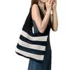 Hollow Out Stripe Crocheted Tote Bag Bohemian Style Handmade Beach Tote Bag Woven Fabric Knitted Shoulder Bag Summer Shopping