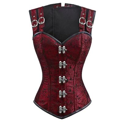 JYL Black Lace Up Sleeveless 12 Steel Bone Double Button Chain Button Up Waist Shaping Clothes for European and American Courts