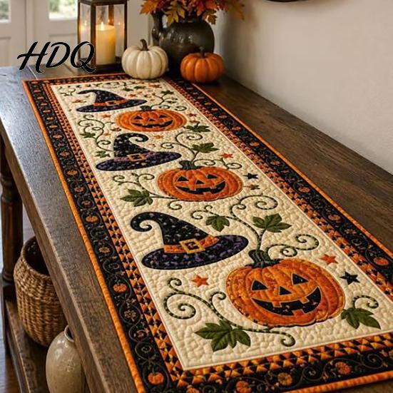 Rustic Farmhouse Table Linens Fall Runner Quilted Pumpkin Rectangular Runner for Dining Cover Halloween Autumn Harvest Decor Party Supplies
