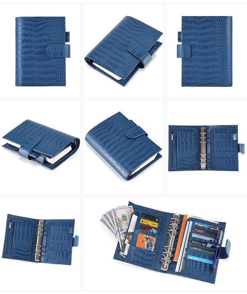 Portable Crocodile Pattern Leather Notebook with Card & Cash Slots