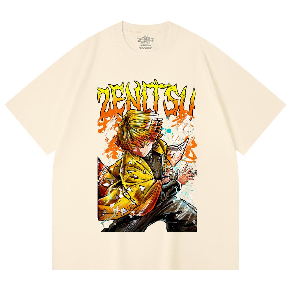 230 Gsm 100% Cotton Demon Slayer V87 Zenitsu Print Unisex Heavy Cotton T Shirt