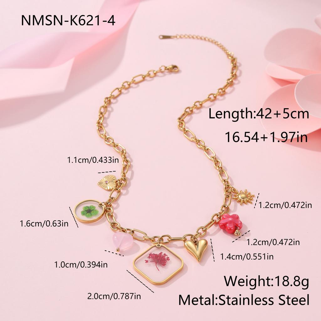 GEMCHIC Women's Resin Flower Geometric Pendant Necklace Gold Plated Stainless Steel Chain Choker for Party Wedding Daily