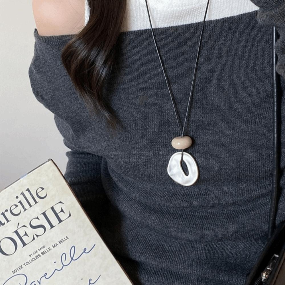 Geometric Oval Stone Pendant Necklaces Matte Color Neck Chain Hollow Necklace  Jewelry Accessories