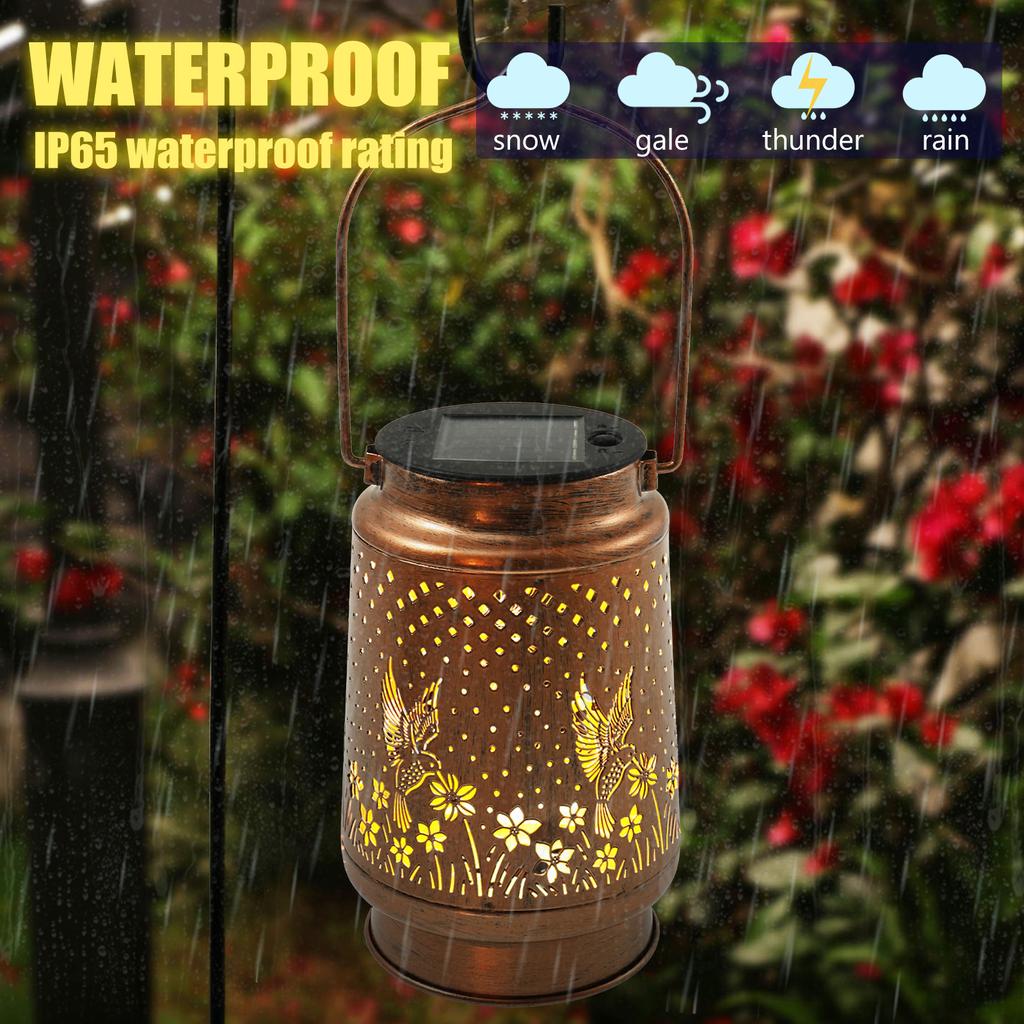 Outdoor Garden Solar Light Metal Hanging Hummingbird Hollow LED Landscape Lanterns Waterproof Lawn Lights for Yard Patio Decor