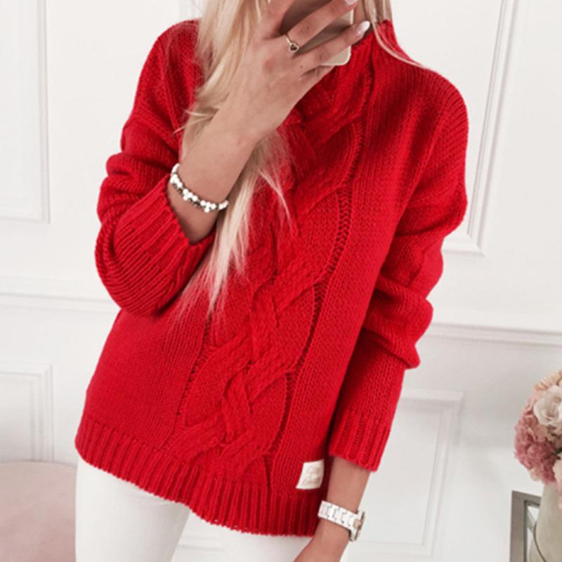 Autumn and winter women's high-necked women's solid-color knitted sweater