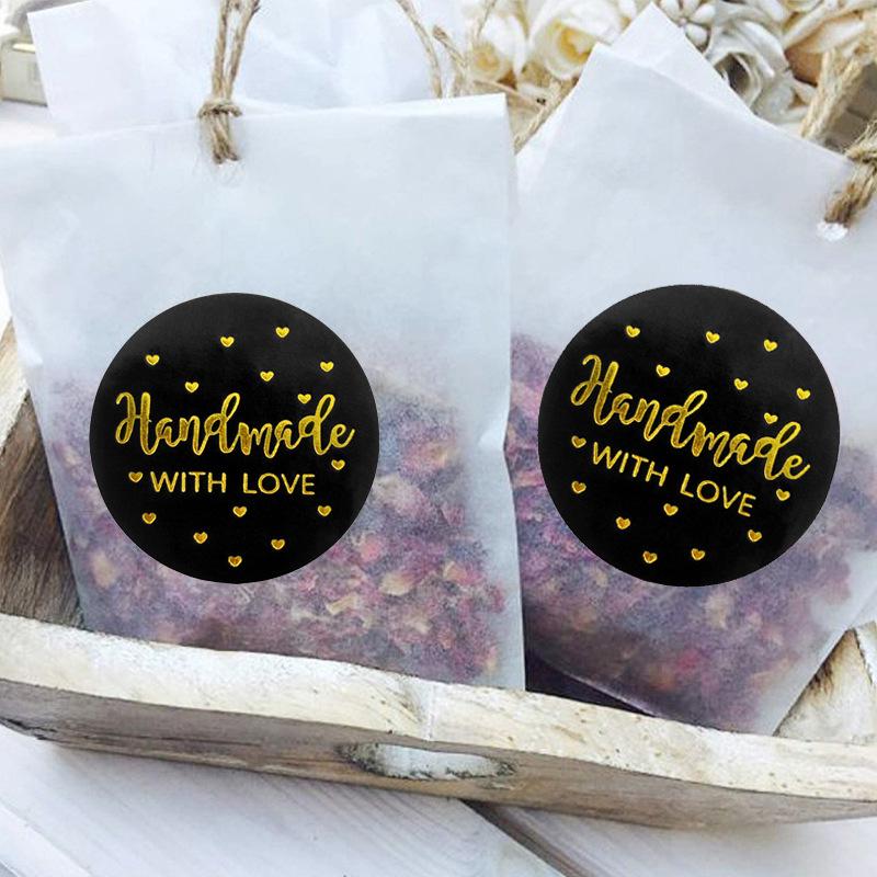 Black Hot Stamping Handmade Baking Stickers - Cute Thank You Labels for Gifts & Decorations