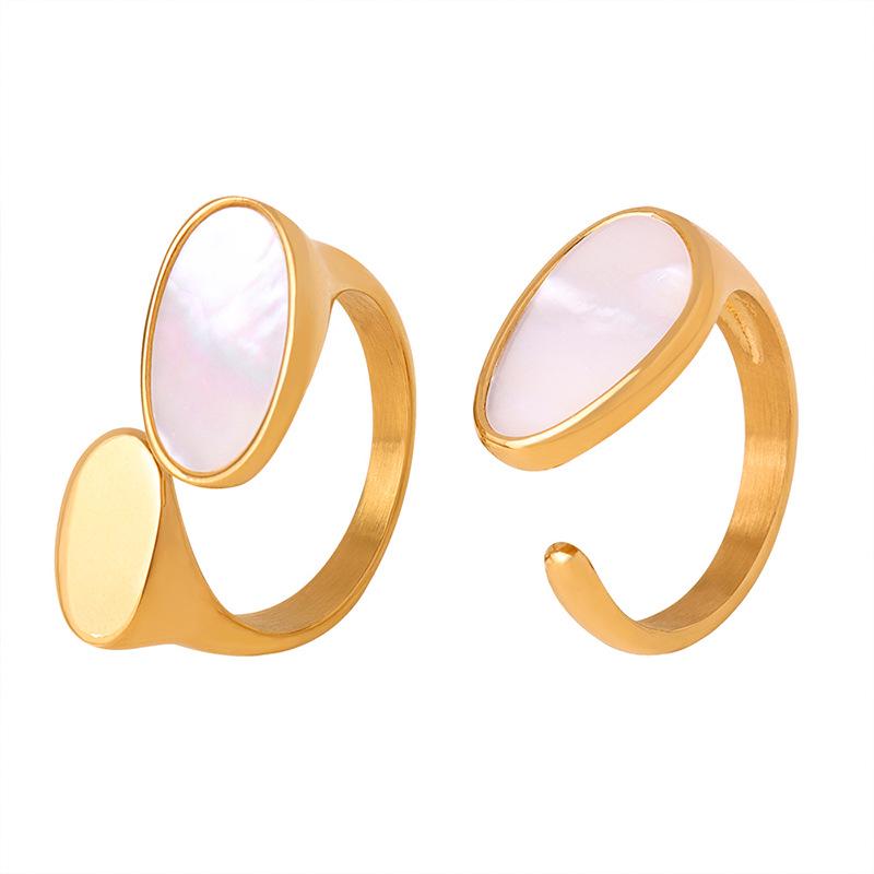 European & American Luxury Titanium Gold-Plated White Mother-of-Pearl Open Ring for Women