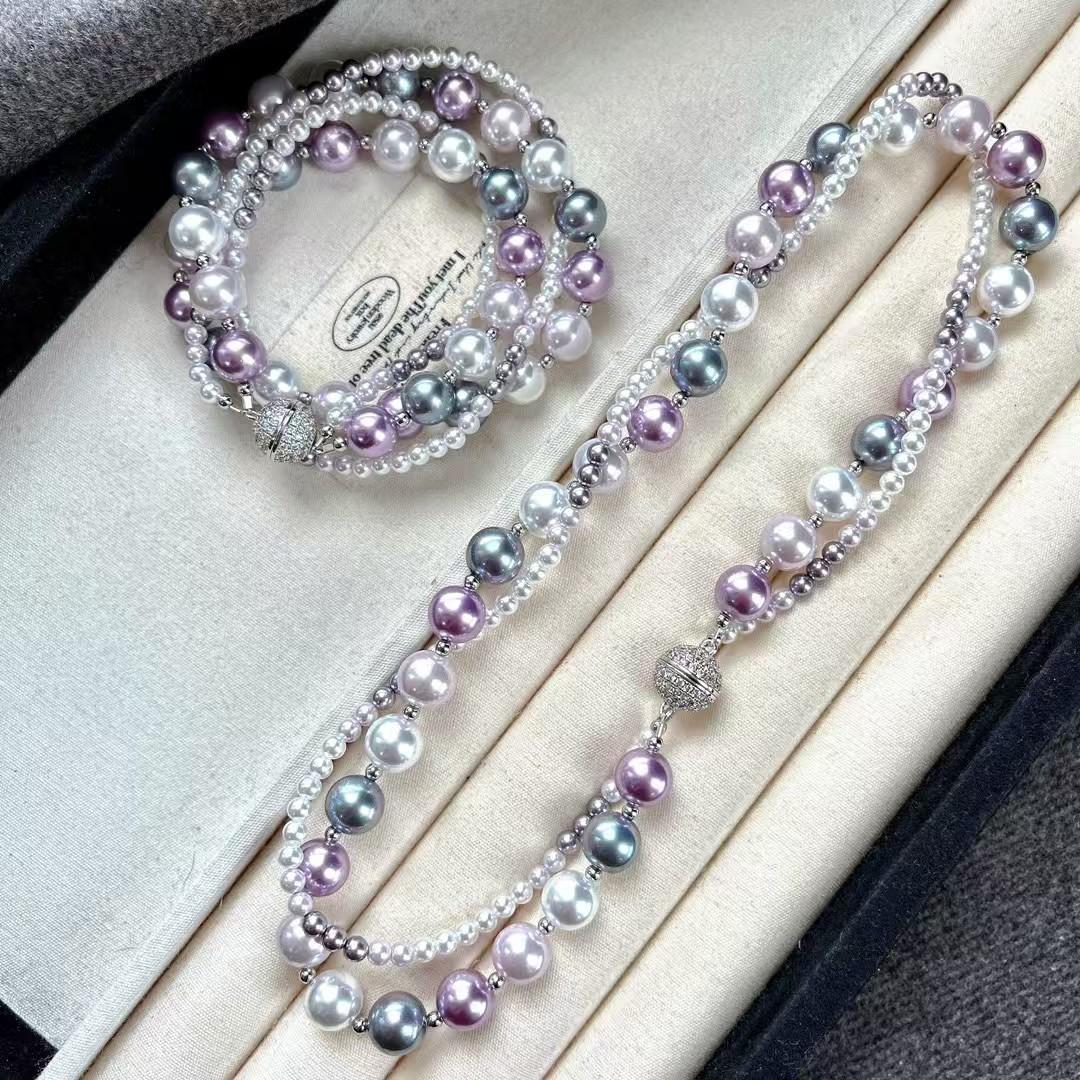Vintage High Quality Faux Crystal Pearl Double Wrap Cross Clavicle Chain Necklace