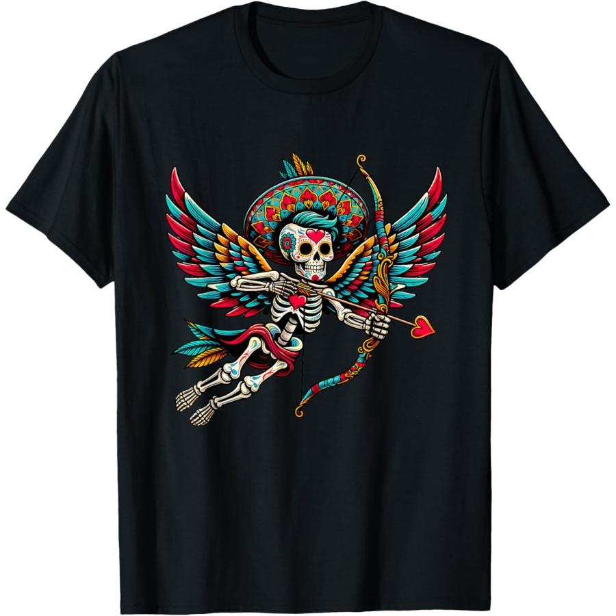 Cupids Arrow Brings Hearts Together Colorful Skeleton Art T-Shirt(5) S