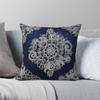 Cream Floral Moroccan On Indigo Square Pillowcase Polyester Linen Velvet Pattern Zip Decorative Home Cushion Cover