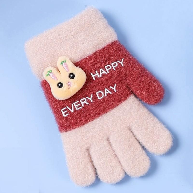 Xuehuaxiu Children's Thermal Gloves Kindergarten Finger All-inclusive Gloves Knitted Jacquard Cute Rabbit Five-finger Gloves