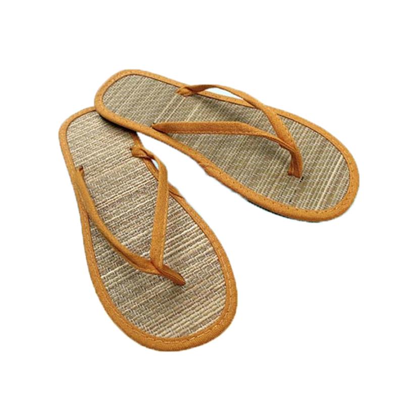 

Женские шлепанцы на плоской подошве, удобные нескользящие сандалии, шлепанцы из бамбукового ротанга, домашние модные тапочки для ванной комнаты, Zapatos 36
