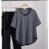 T-shirt Women Stripe Summer Casual Large Size Loose Round Neck Pullover Short-sleeved Tops