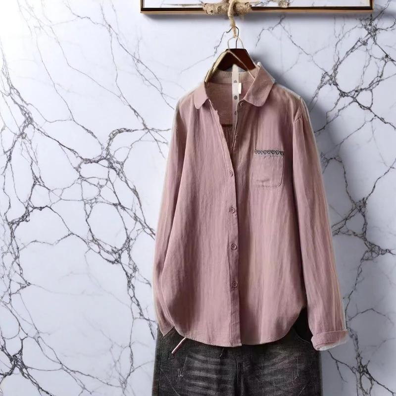 New Autumn Retro Literary Embroidery Embroidered Top Casual Versatile Long-sleeved Shirt Women's Loose Button Cardigan
