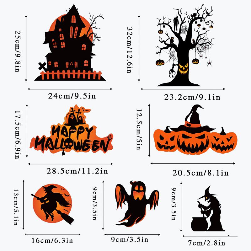 4pcs/set Halloween Pumpkin Spider Bat Window Clings Double-Sided Reusable Decorations for Indoor Parties School & Shop Displays