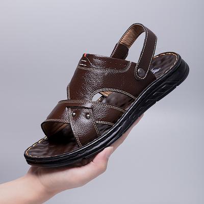 Fashion Men Summer New Sandals Men's Leather Sandals Slippers Adult Platform Beach Shoes Non-slip Open Toe Leather Sandals