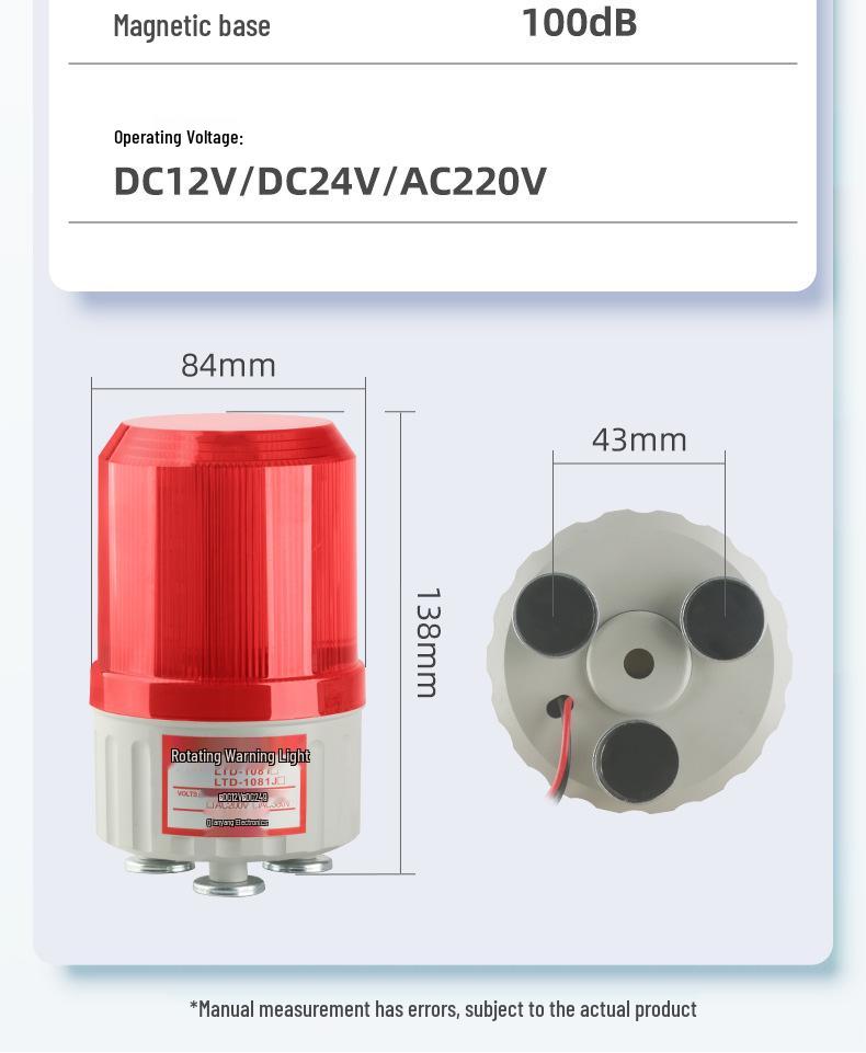 Rotating Strobe Signal Light & Alarm, Super Bright, 12V/24V/220V