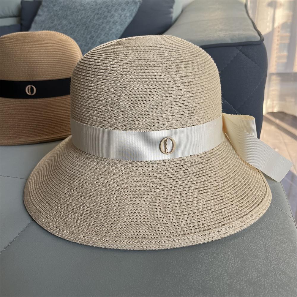 Elegant Bow Straw Bucket Hat Women's Summer Travel Sun Protection Sun Hat Foldable Beach Basin Hat