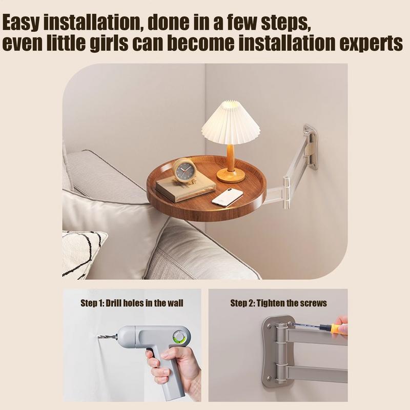 Wall Mounted Foldable Sofa Side Table Rotation Coffee Table for Bed Living Room Coffee Tea Tables Bedside Floating Side Table