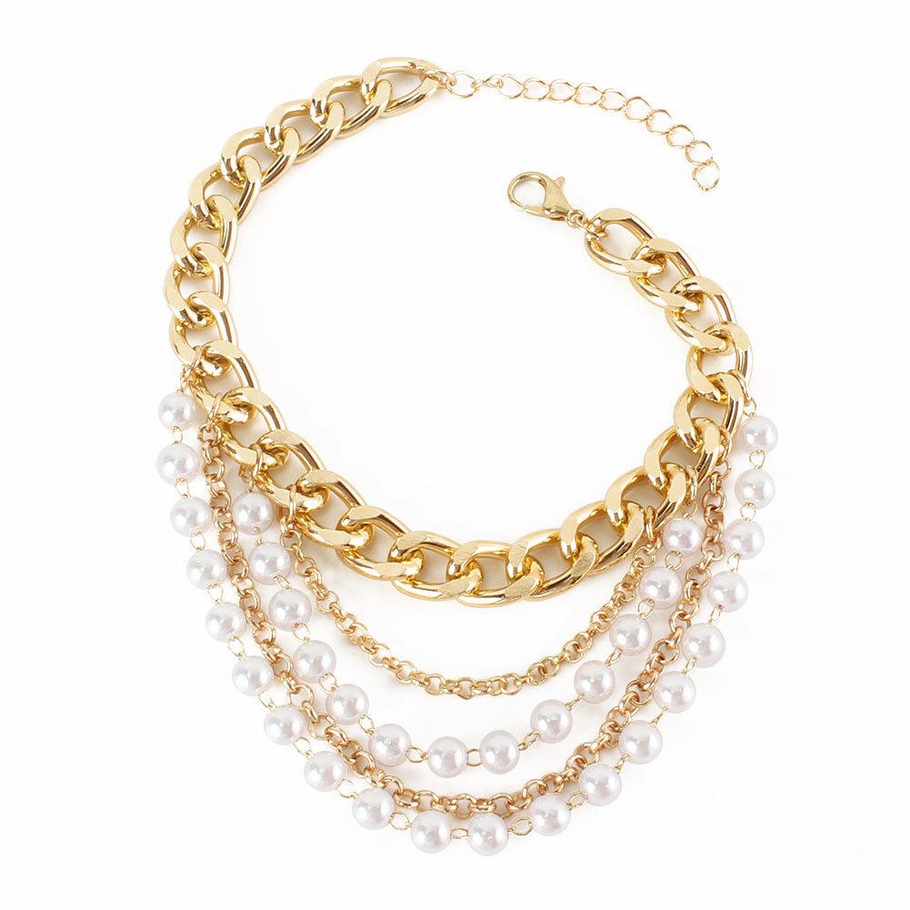 

Fashion temperament style pearl multi-layer anklet, European and American women s fashion O-chain sexy foot accessories золотий