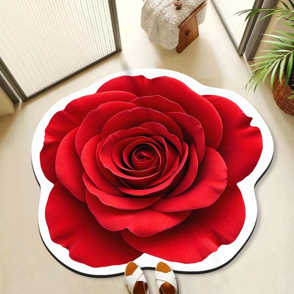 Algae Mud Rose Floor Mat Special-shaped Bathroom Floor Mat Flower Carpet  for Bedside Cloakroom
