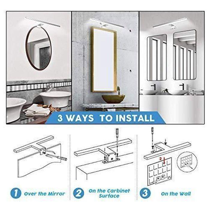 Azhien lampe pour miroir led salle de bains 10w 820lm,400mm blanc froid 6000k lampe miroir 230v ip44 3 en 1 salle de bain lumiere