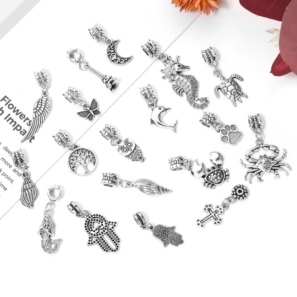 Louleur 10pcs Antique Silver Color Pendants Charm Big Hole Pendant For Jewelry Making DIY Gifts Bracelet Necklace Accessories