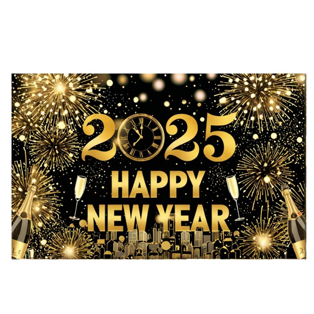 2025 New Year Theme Party Background Fireworks Golden Balloon Clock Banner Decoration Happy New Year Family Photo Supplies
