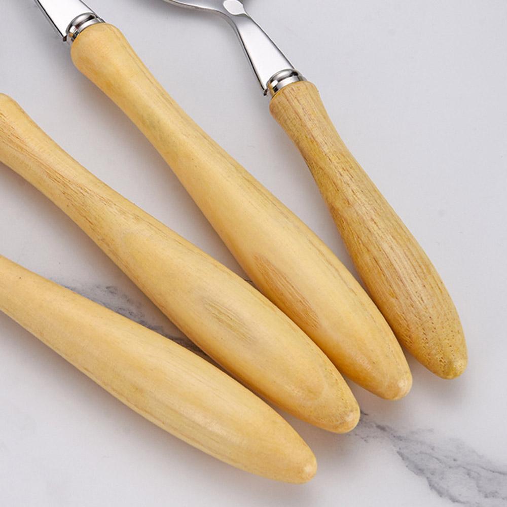 24 STÜCK Holzgriff 304 Edelstahl Besteck Silberbesteck Set, Rustikales Geschirr Besteckset Service für 6, Messer Gabeln Löffel Set