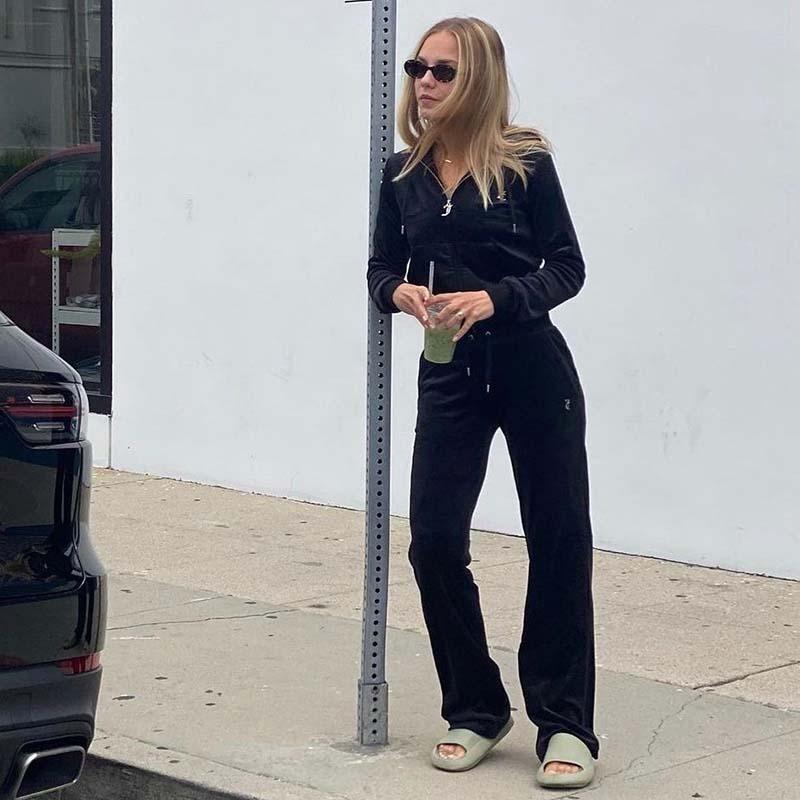 Women Autumn Winter Fashion Hoodies Jogging Tracksuit Velvet Zipper Sweatshirt Straight Leg Pants Two Piece Set