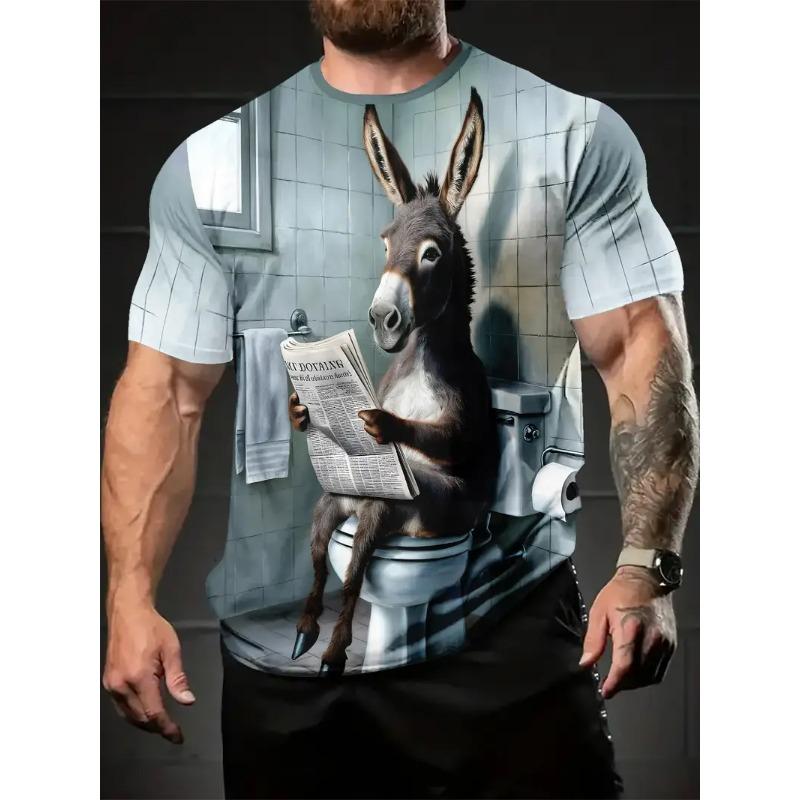 

Большая мужская футболка с 3D-принтом с рисунком осла, мужская футболка с коротким рукавом и круглым вырезом, летняя модная футболка, повседневный удобный универсальный топ 3XL