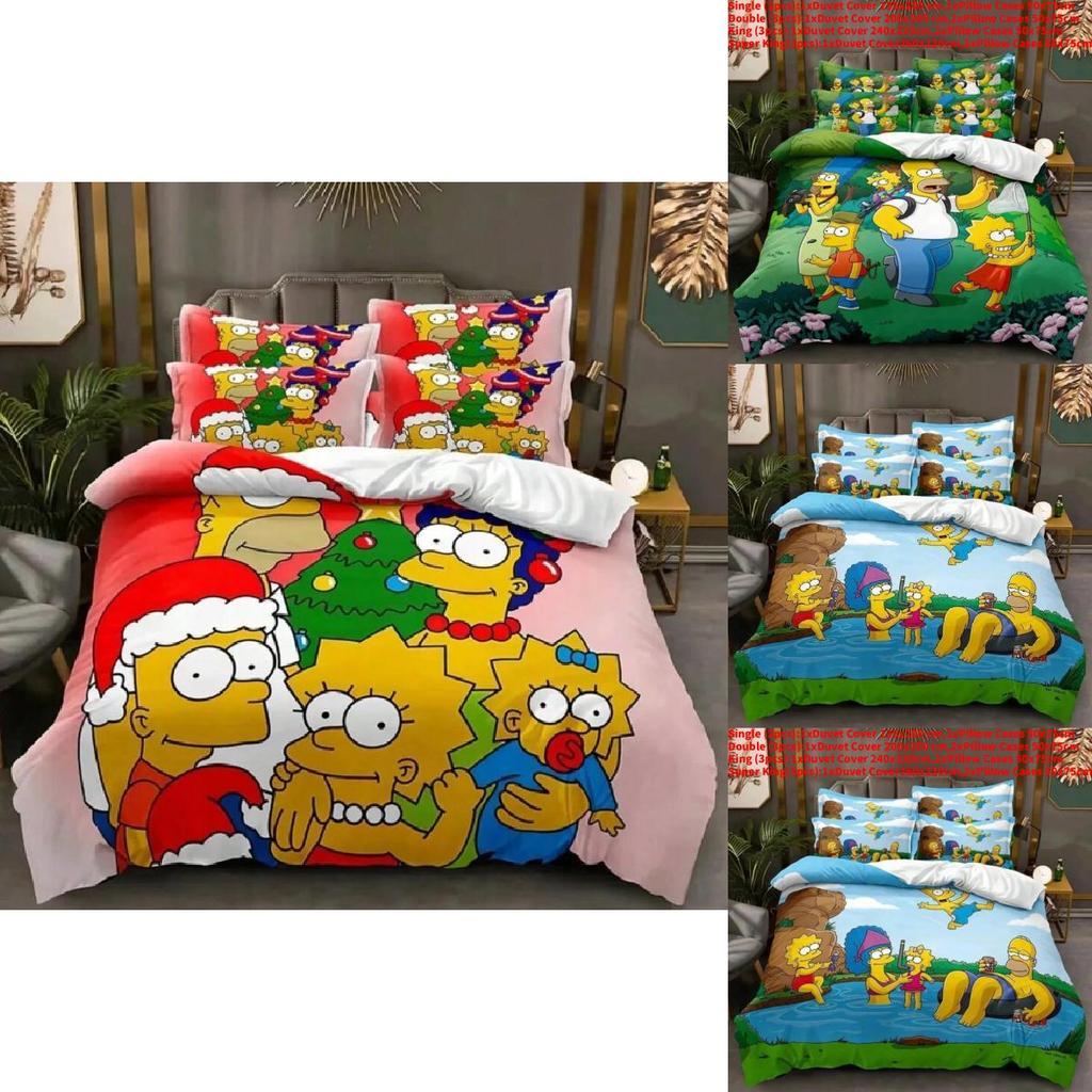 Set Lenzuola 3 Pezzi Personaggio Cartone Animato I Simpson con Materiale Morbido e Fantasie Stampate per il Comfort della Camera da Letto