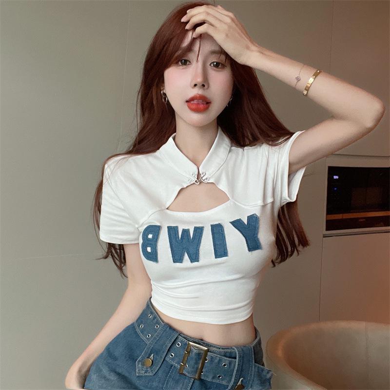 

Spicy Girl Shoulder-Straight Short Sleeve T-Shirt - Unique, Sweet & Sexy Summer Design XL (100-110 jin)