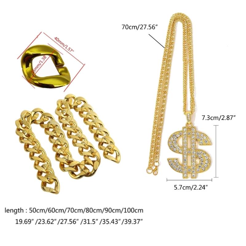 2 Pezzi Collana a Catena Dorata Stile Hip Hop Gioielli da Collo Catene da Rapper Materiale CCB Regalo Perfetto per Uomini e Donne