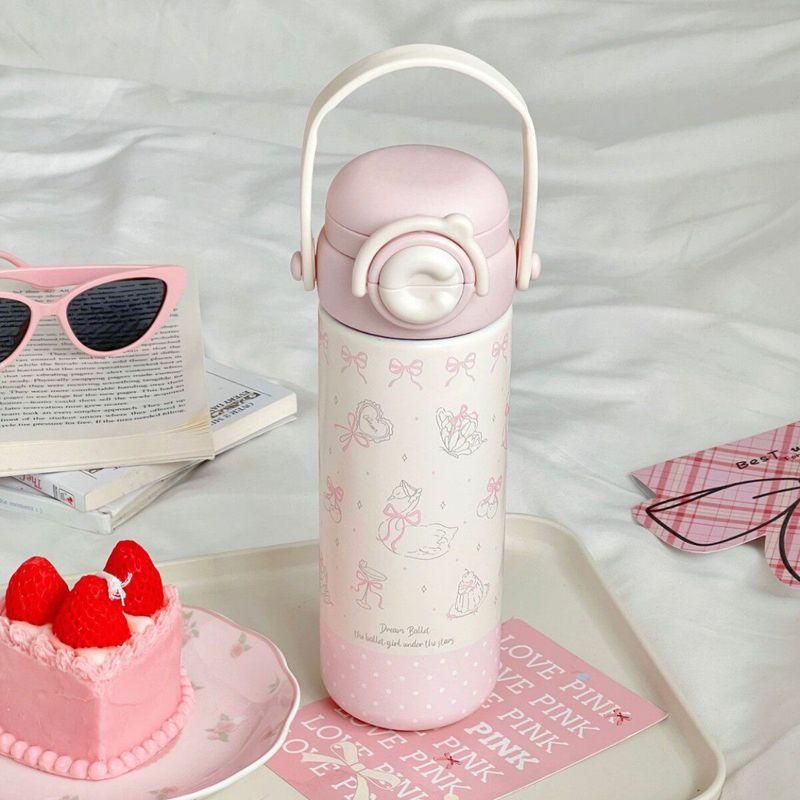 Cute Large-Capacity Thermos Cup for Girls, High-Looking New Style 316 Stainless Steel Water Cup with Straw and Handle