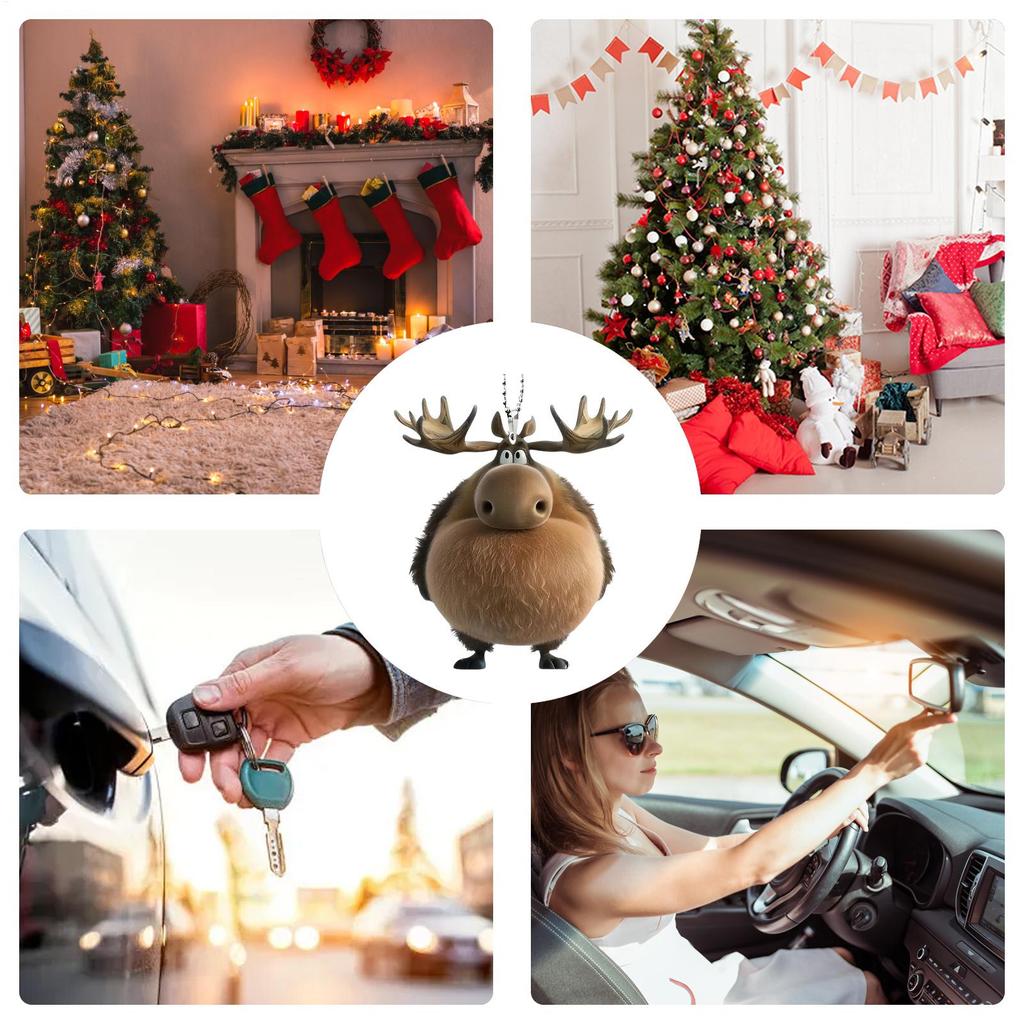 Elk Christmas Tree Ornaments Acrylic Cartoon Moose Ornaments for Christmas Tree Car Hangable Pendant 2D Flat Seasonal Decor