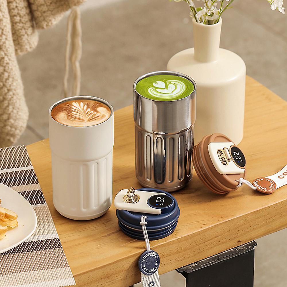 Stainless Steel Coffee Mug with Digital Display Leakproof Insulated Water Cup for Home Car Office