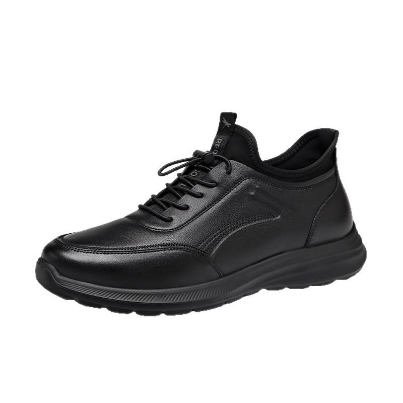 Red Dragonfly Men's Black Leather Waterproof Non-slip Lace-up Sports Shoes for Spring & Autumn - Comfortable and Stylish for Travel.