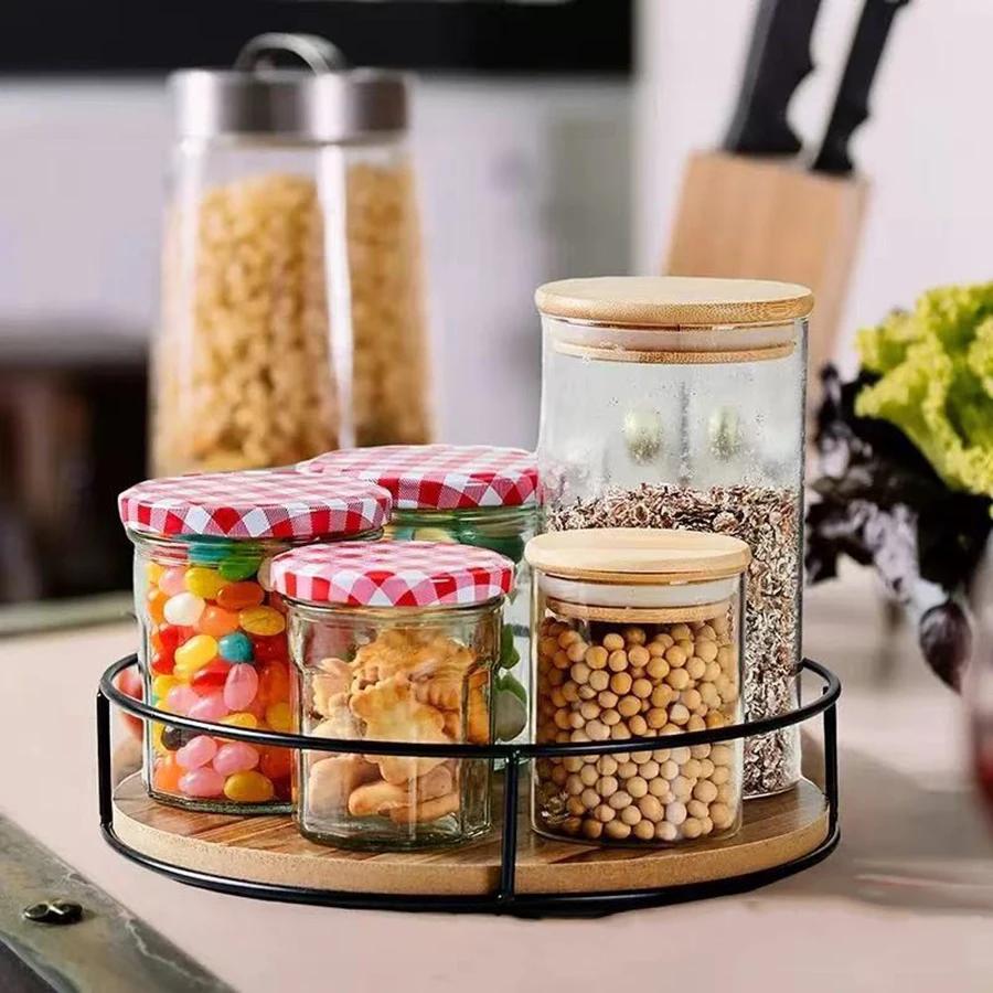 360 Degree Rotating Lazy  Turntable Versatile Rotating Storage Rack Round Wooden for Home Kitchen Pantry