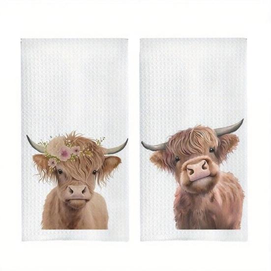 2Pcs Dish Towel Cartoon Dog Bear Pattern Super Water Absorbent Reusable Kitchen Towels Machine Washable Household Cleaning Rags