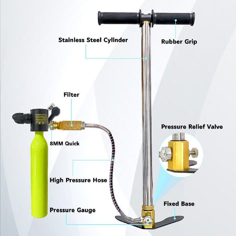 NUOGE Hand Pump 3-Stage 30mpa 4500Psi High Pressure Operated HPA Tank Hunting Car Bicycle